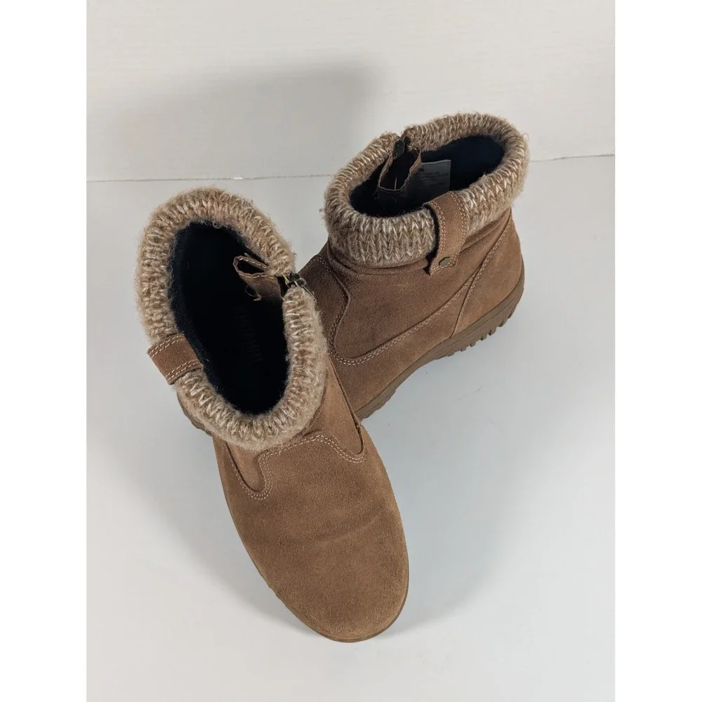 Khombu Laura Womens Brown Suede Knit Collar Winter Ankle Boots Size 9M 1412962